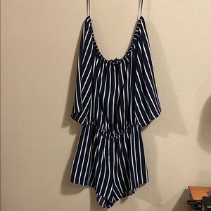 Navy and White Striped Romper